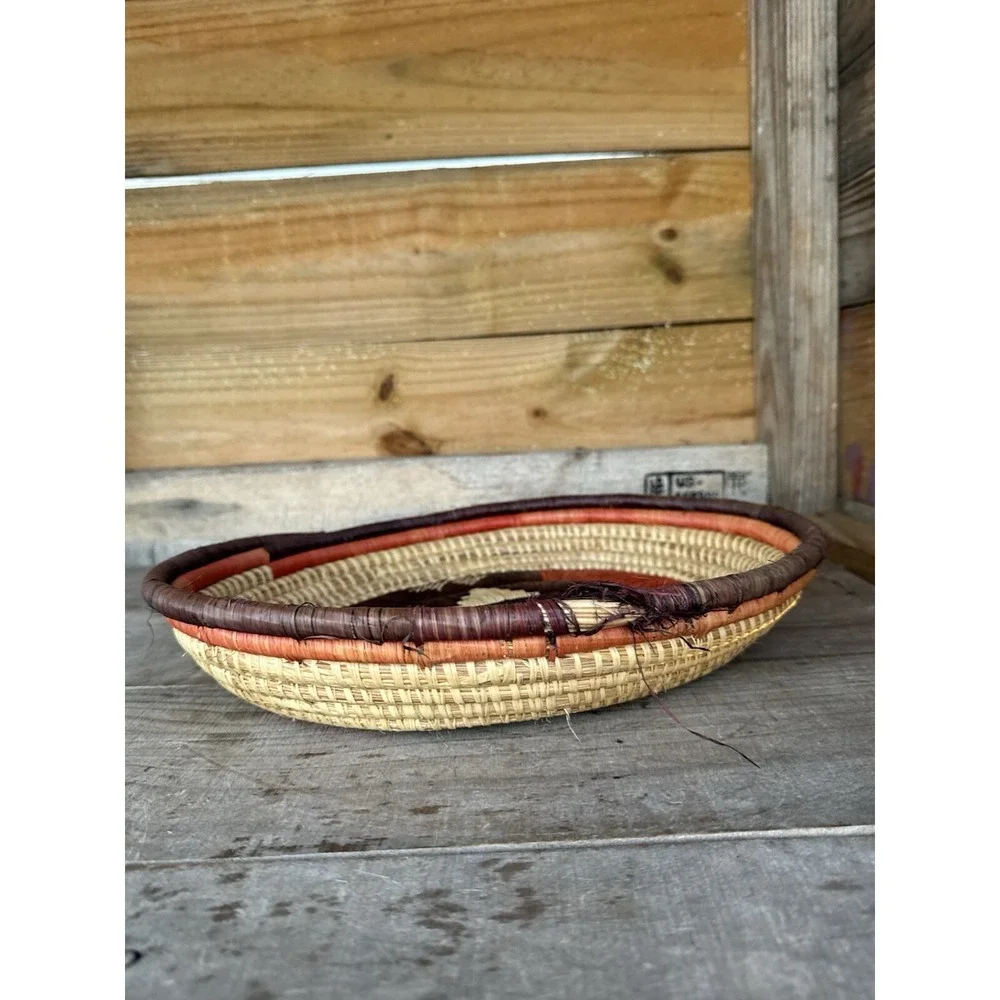 Tribal African Botswana Boho Hand Woven Wall Hanging Art Basket Tray Raffia‎